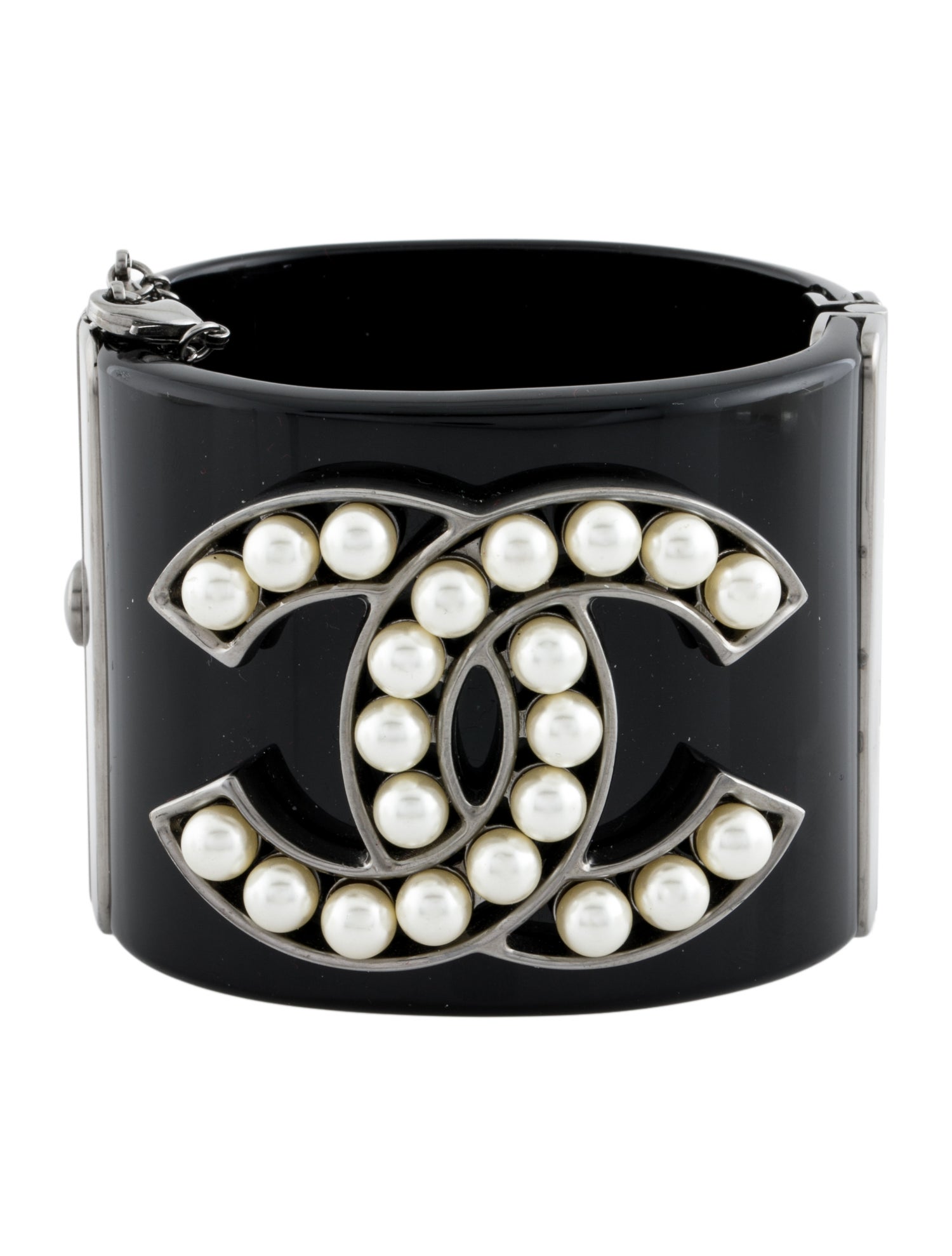 Chanel Faux Pearl & Resin CC Hinged Bangle