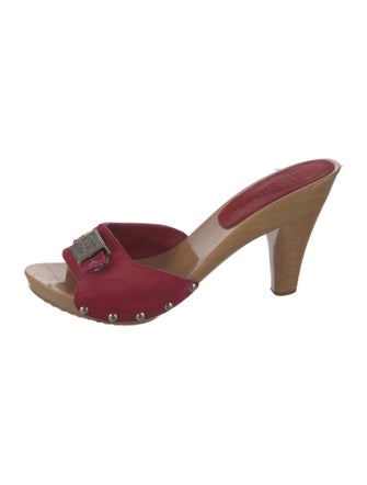 Chanel Interlocking CC Logo Suede Slides