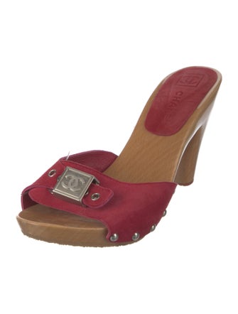 Chanel Interlocking CC Logo Suede Slides