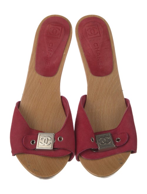 Chanel Interlocking CC Logo Suede Slides