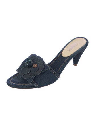 Chanel Interlocking CC Logo Denim Slides