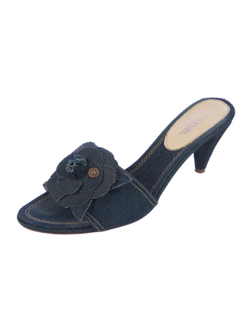 Chanel Interlocking CC Logo Denim Slides