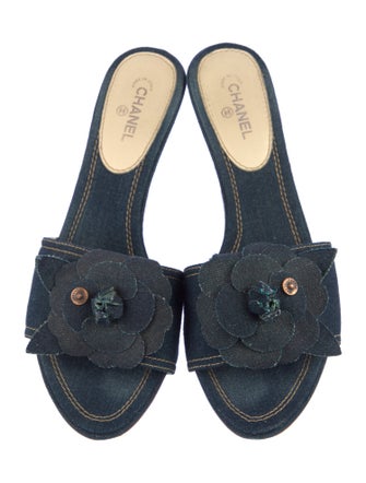 Chanel Interlocking CC Logo Denim Slides