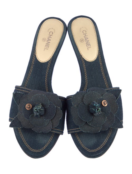 Chanel Interlocking CC Logo Denim Slides