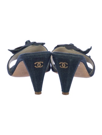 Chanel Interlocking CC Logo Denim Slides
