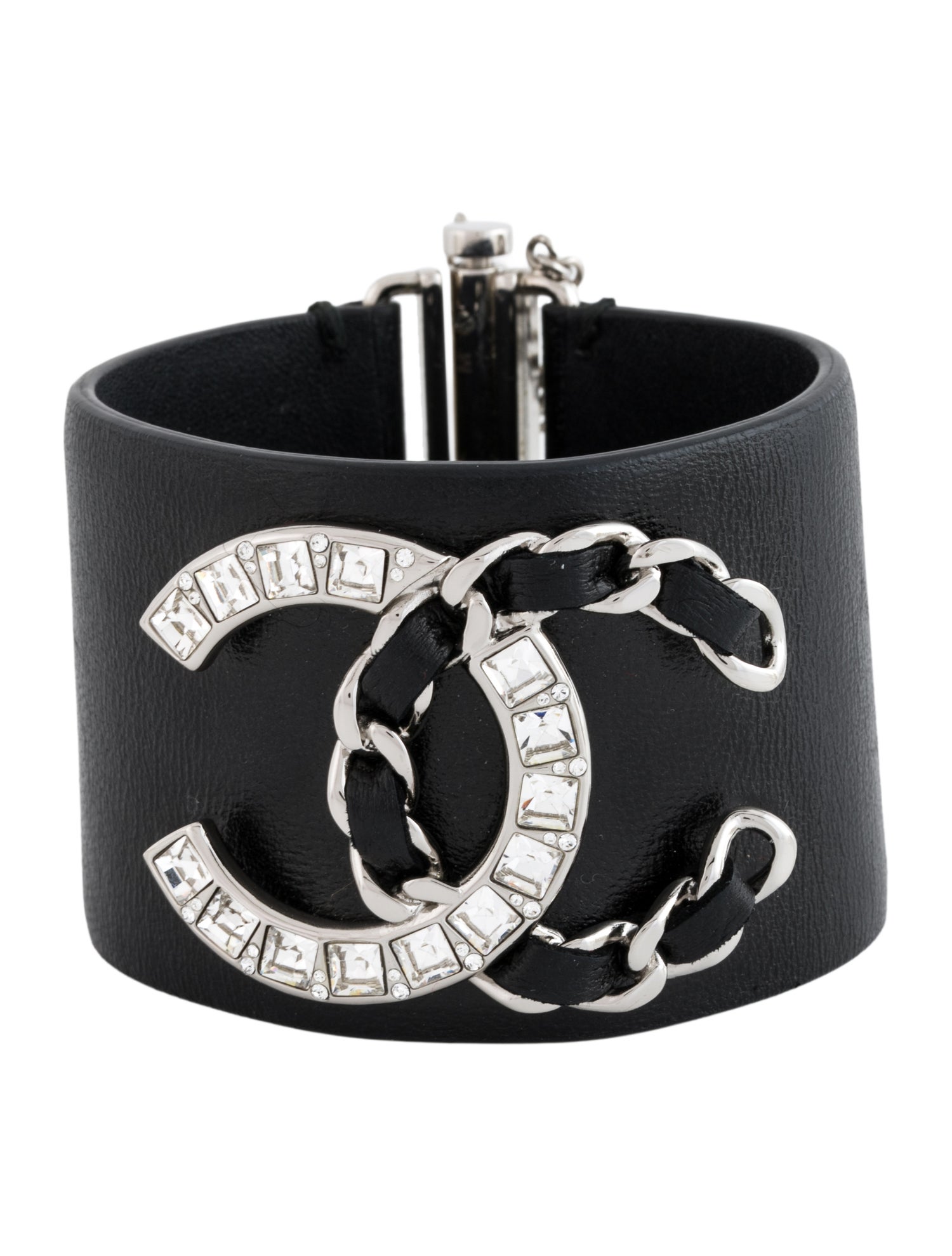 Chanel Leather & Strass CC Wrap Bracelet