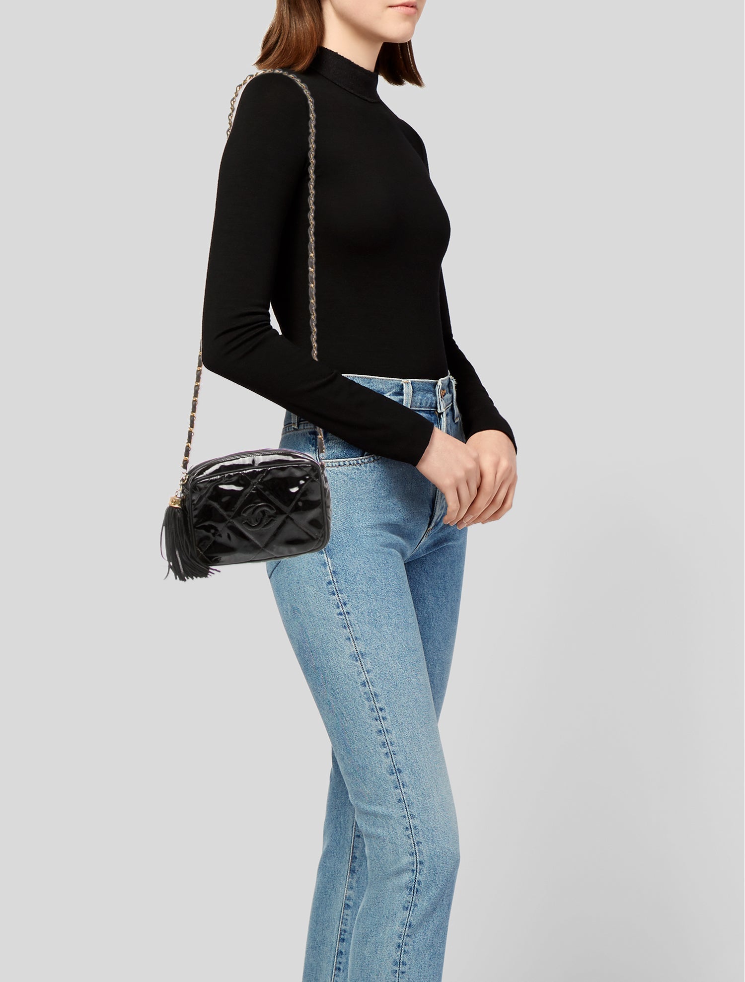 Chanel Patent CC Diamond Camera Bag