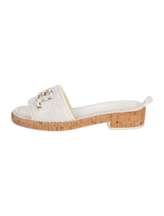 Chanel Interlocking CC Logo Tweed Slides