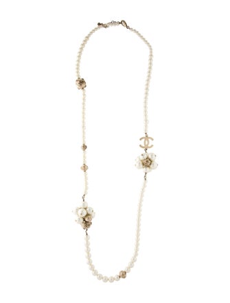 Chanel Faux Pearl & Strass CC Cluster Bead Strand Necklace