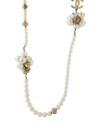 Chanel Faux Pearl & Strass CC Cluster Bead Strand Necklace