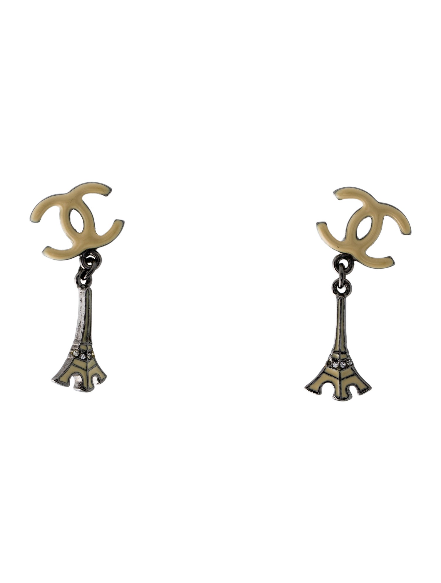 Chanel Enamel CC Eiffel Tower Drop Earrings