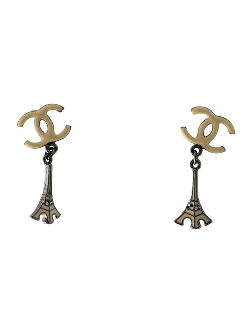 Chanel Enamel CC Eiffel Tower Drop Earrings