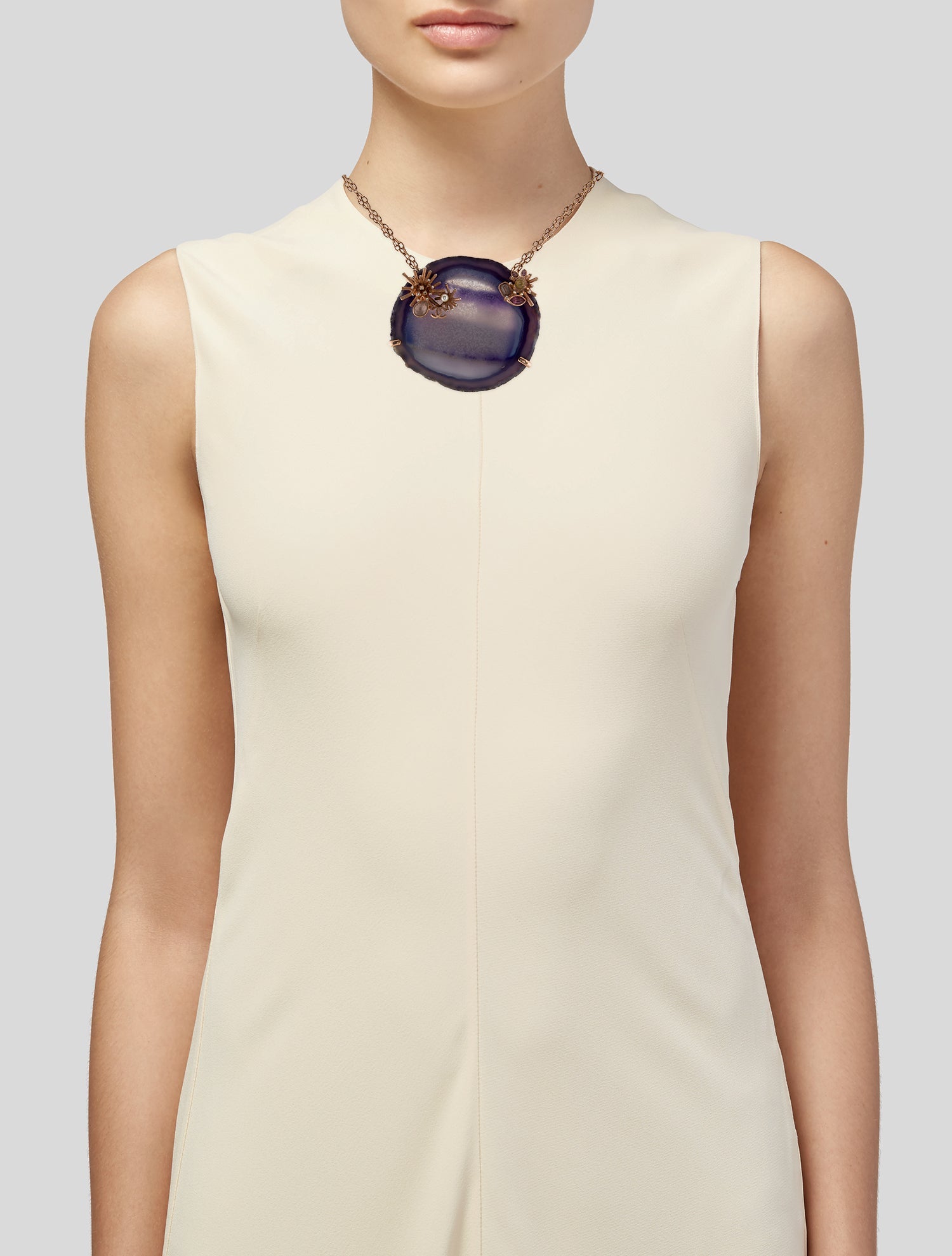 Chanel Faux Pearl, Purple Stone & Strass CC Collar Necklace
