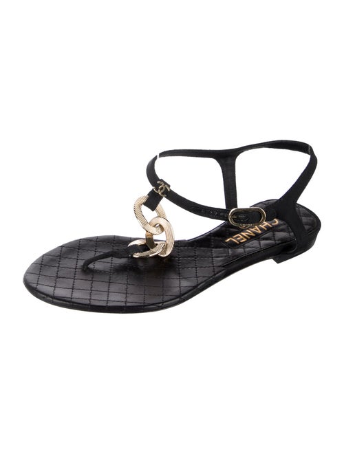 Chanel Interlocking CC Logo Leather T-Strap Sandals