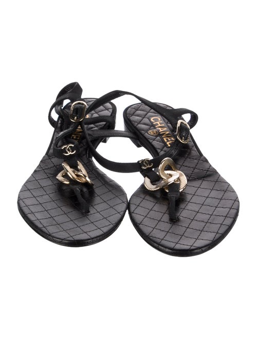 Chanel Interlocking CC Logo Leather T-Strap Sandals