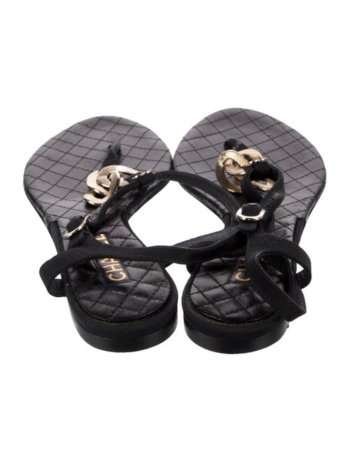 Chanel Interlocking CC Logo Leather T-Strap Sandals