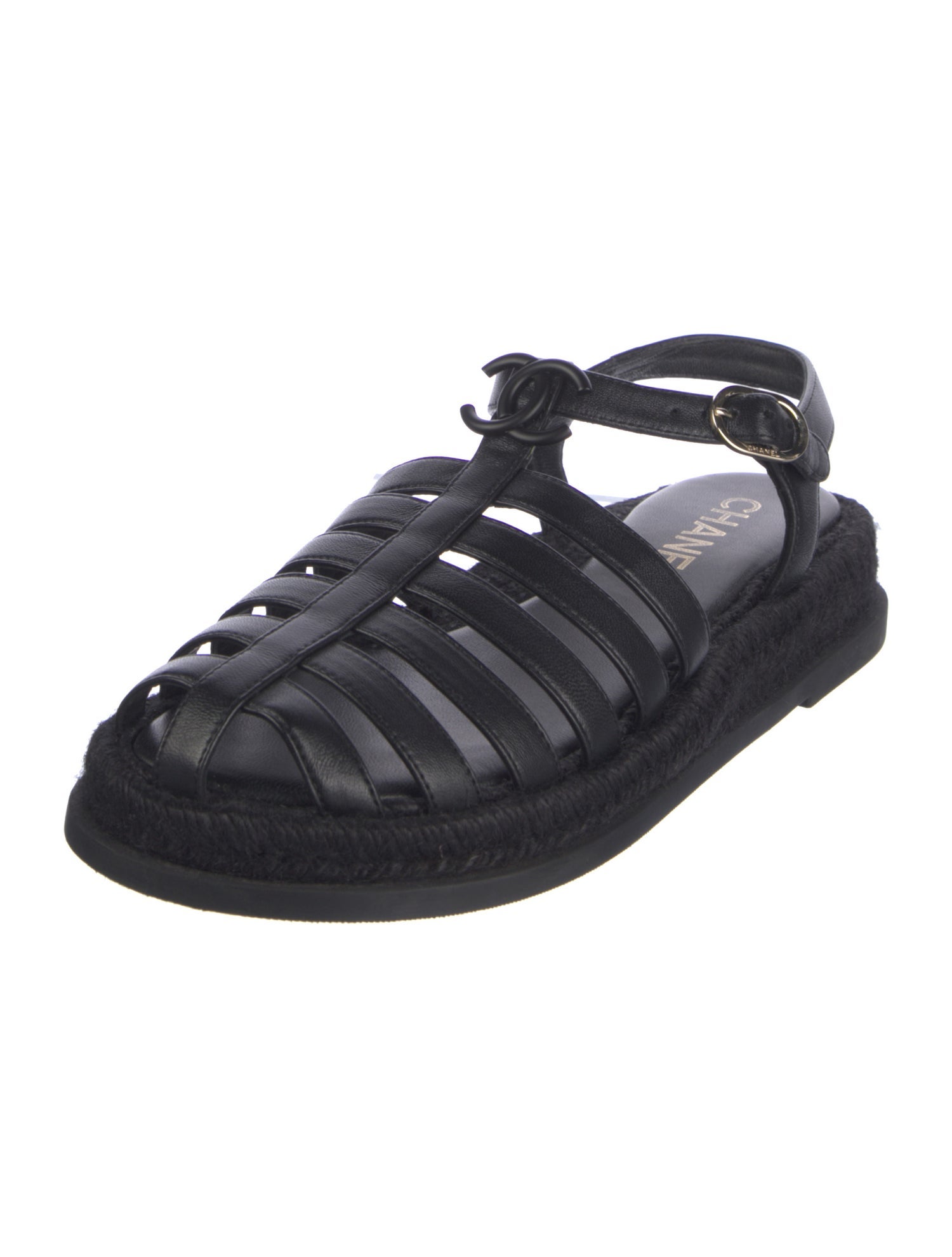 Chanel Interlocking CC Logo Leather Gladiator Sandals