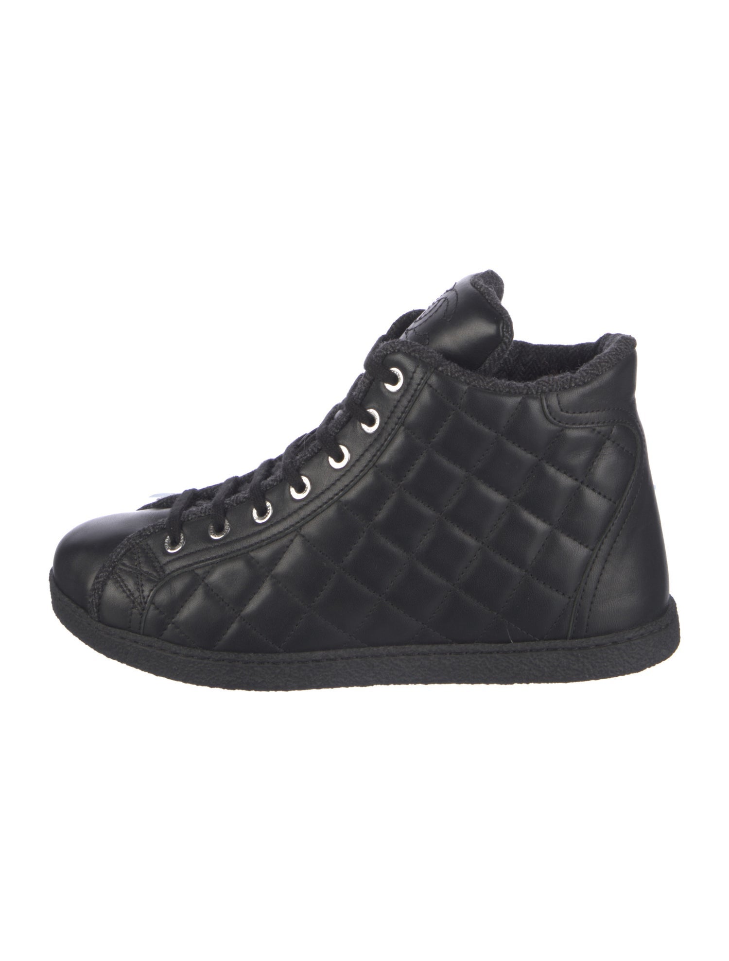 Chanel Interlocking CC Logo Leather Wedge Sneakers
