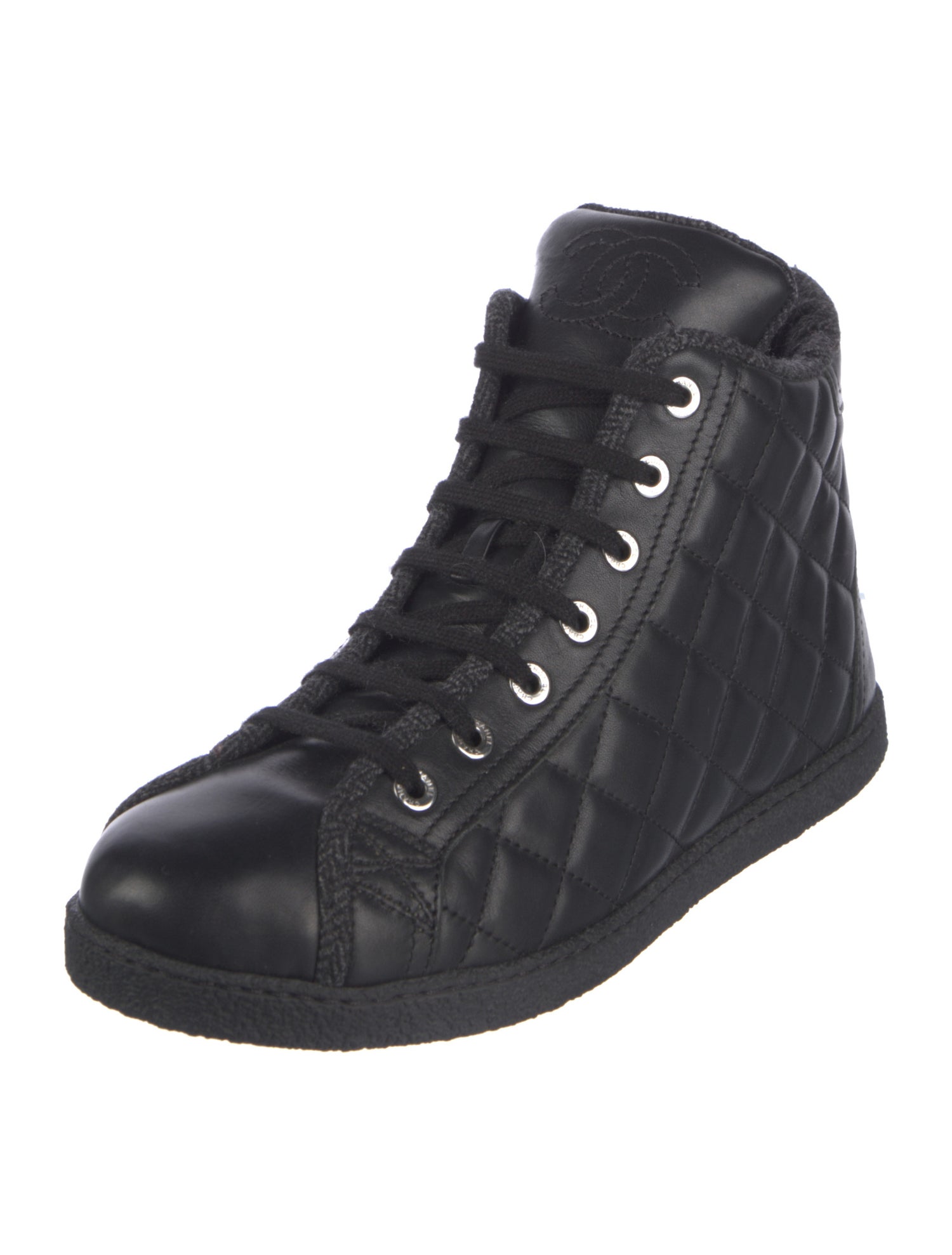 Chanel Interlocking CC Logo Leather Wedge Sneakers