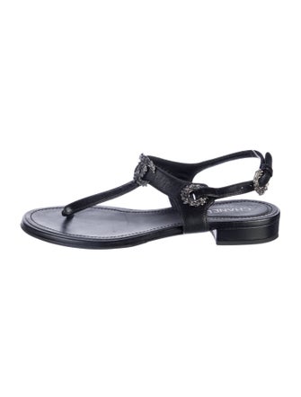 Chanel 2022 Interlocking CC Logo T-Strap Sandals
