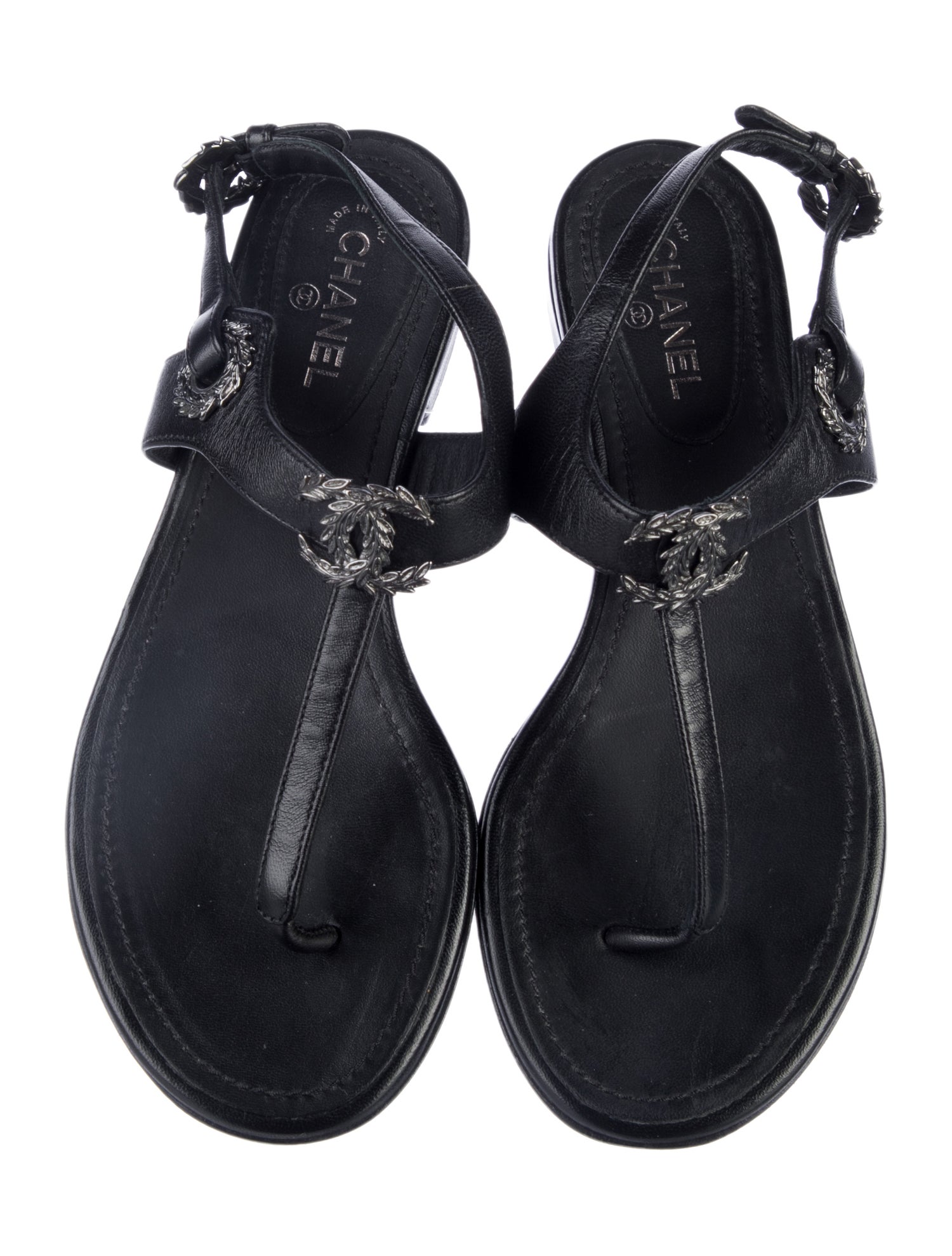 Chanel 2022 Interlocking CC Logo T-Strap Sandals