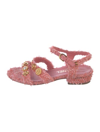 Chanel Interlocking CC Logo Tweed Slingback Sandals