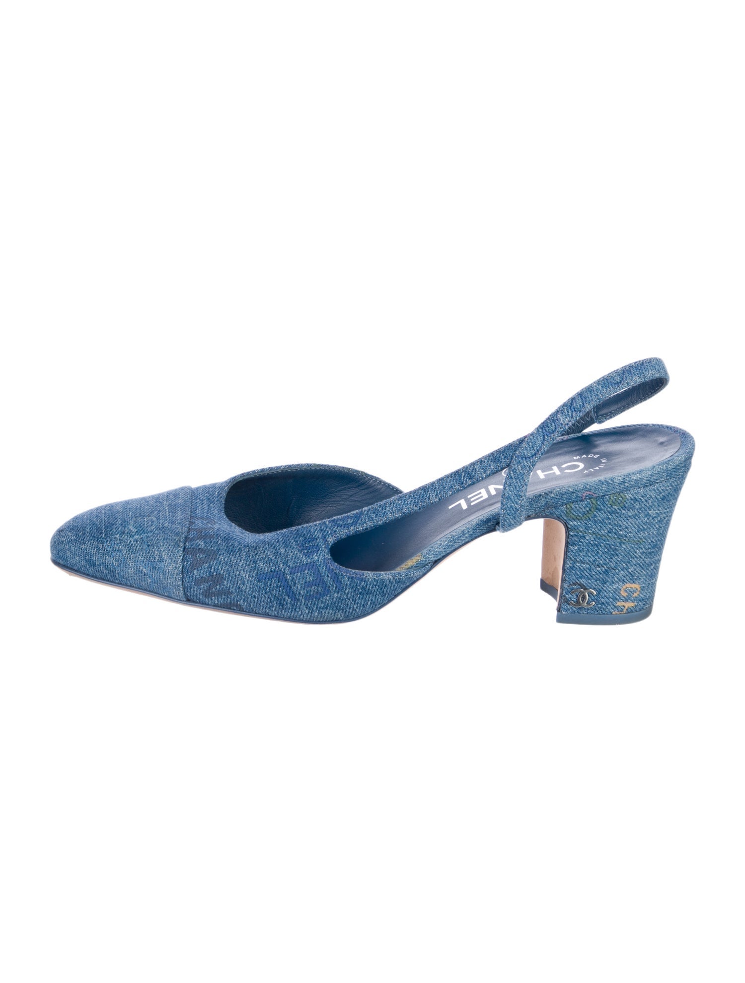 Chanel Interlocking CC Logo Denim Slingback Pumps