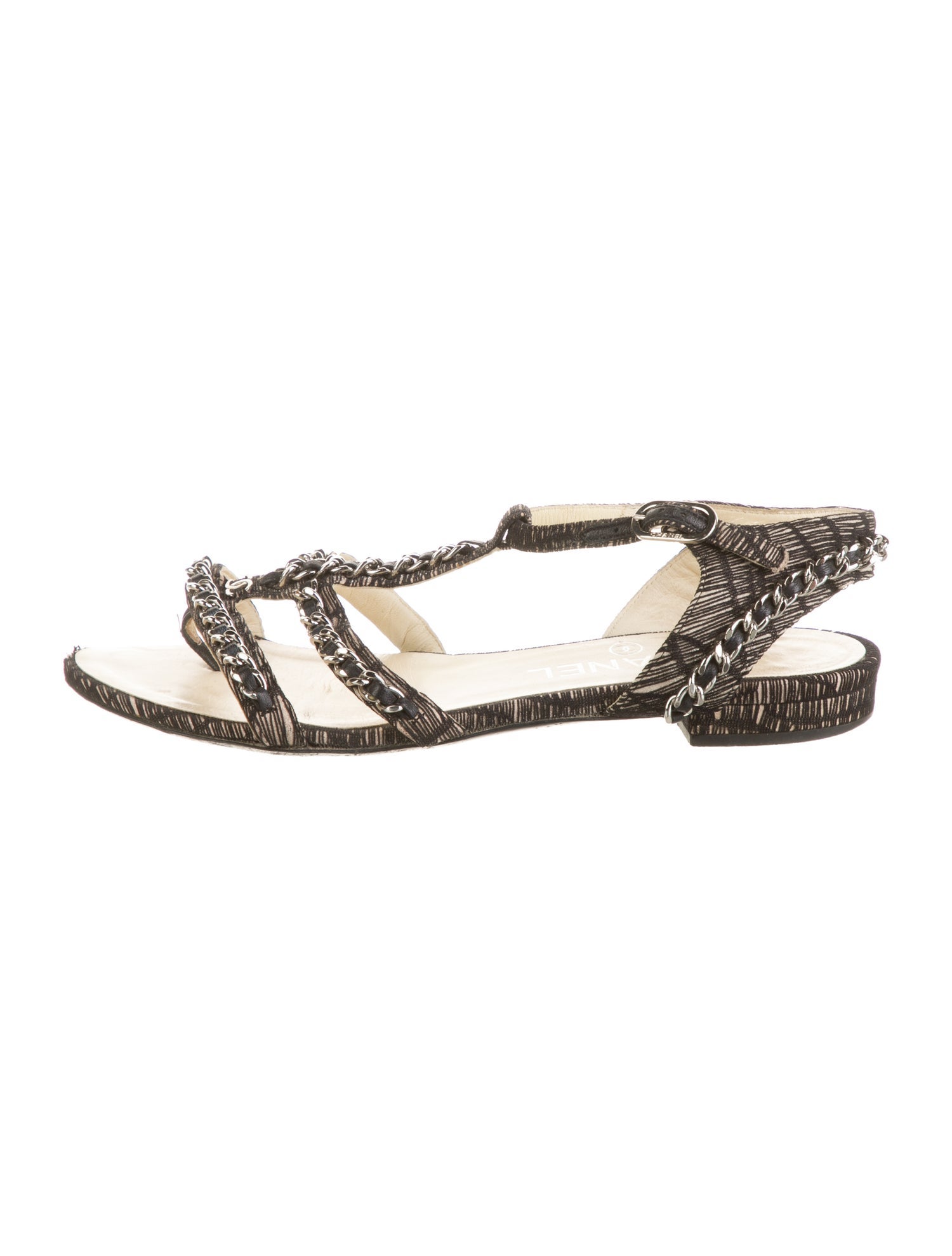 Chanel Interlocking CC Logo Chain-Link Accents Gladiator Sandals