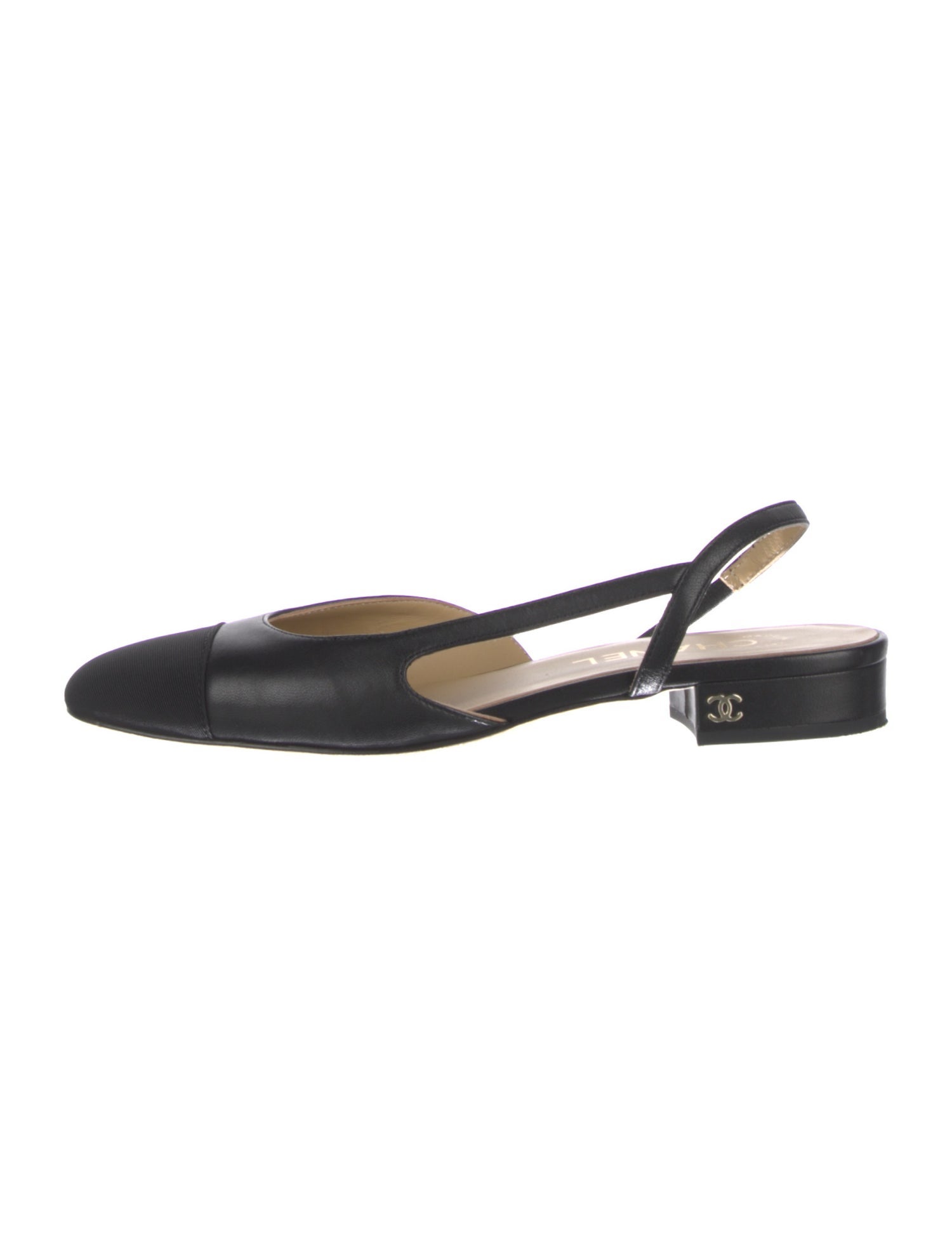 Chanel Interlocking CC Logo Leather Slingback Flats