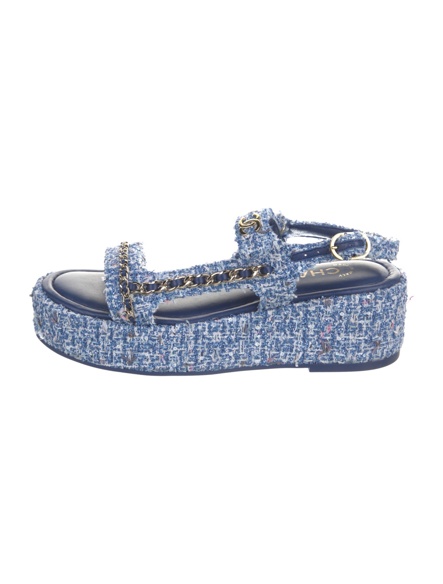Chanel Interlocking CC Logo Tweed Slingback Sandals