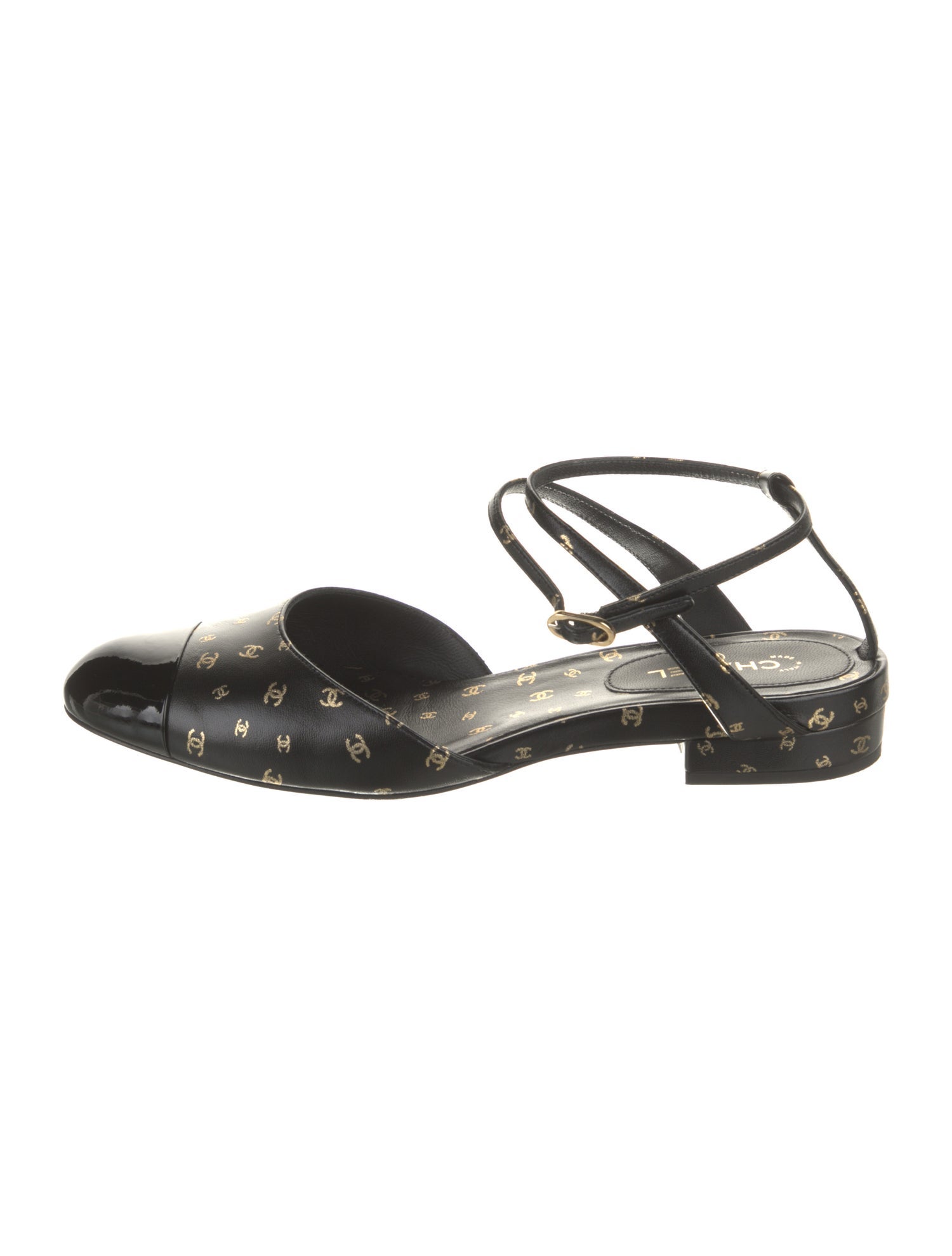 Chanel Interlocking CC Logo Leather Slingback Flats