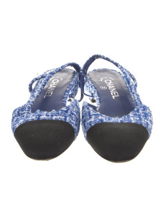 Chanel Interlocking CC Logo Tweed Slingback Flats