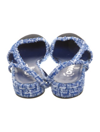 Chanel Interlocking CC Logo Tweed Slingback Flats