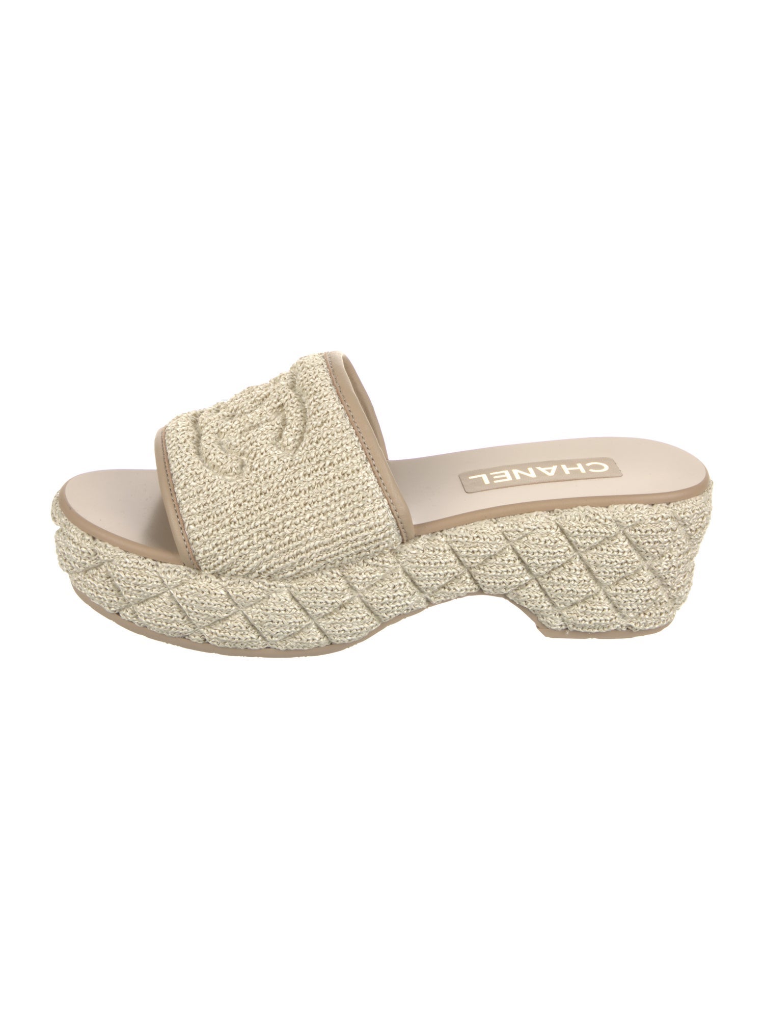 Chanel Interlocking CC Logo Raffia Slides