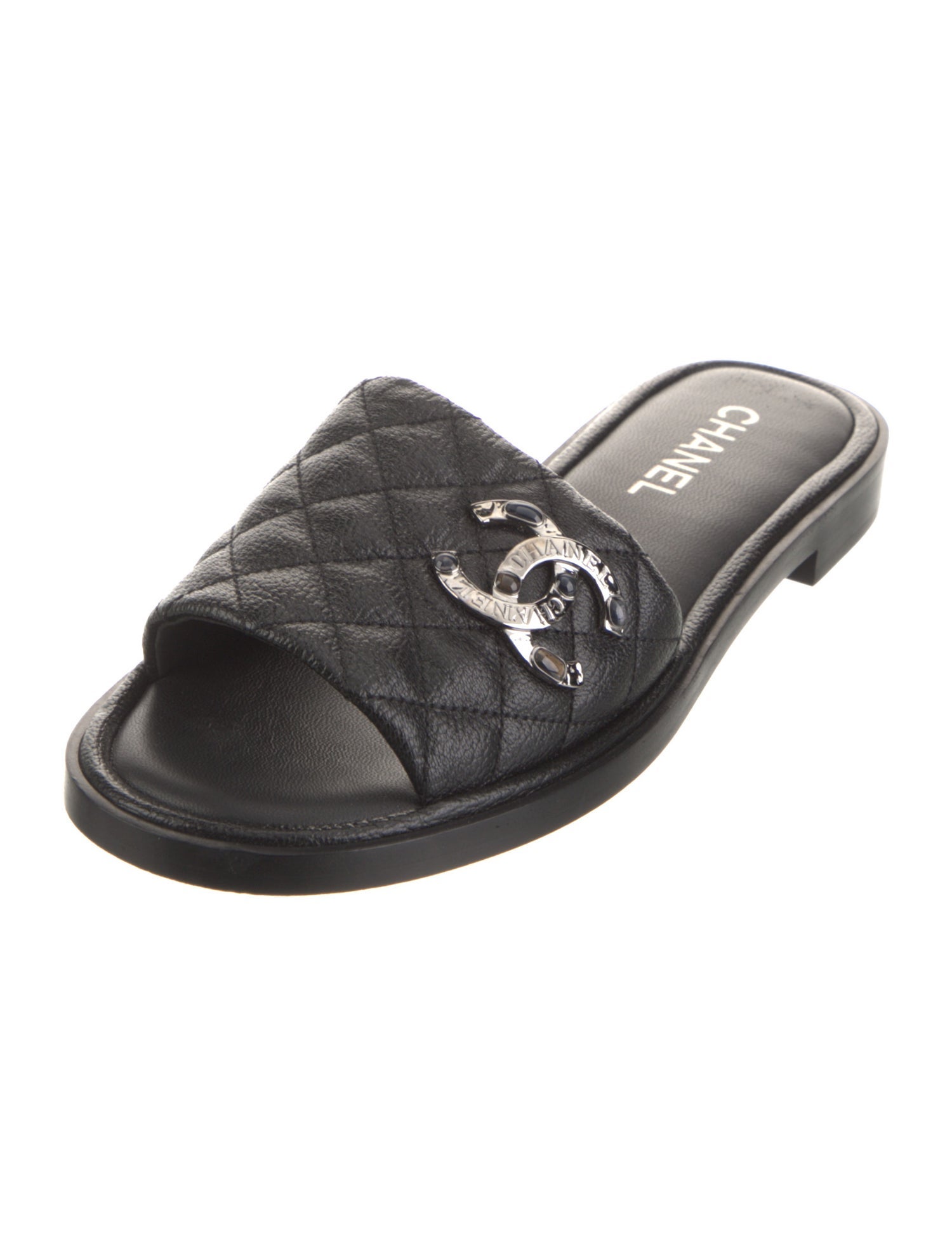 Chanel Interlocking CC Logo Leather Slides