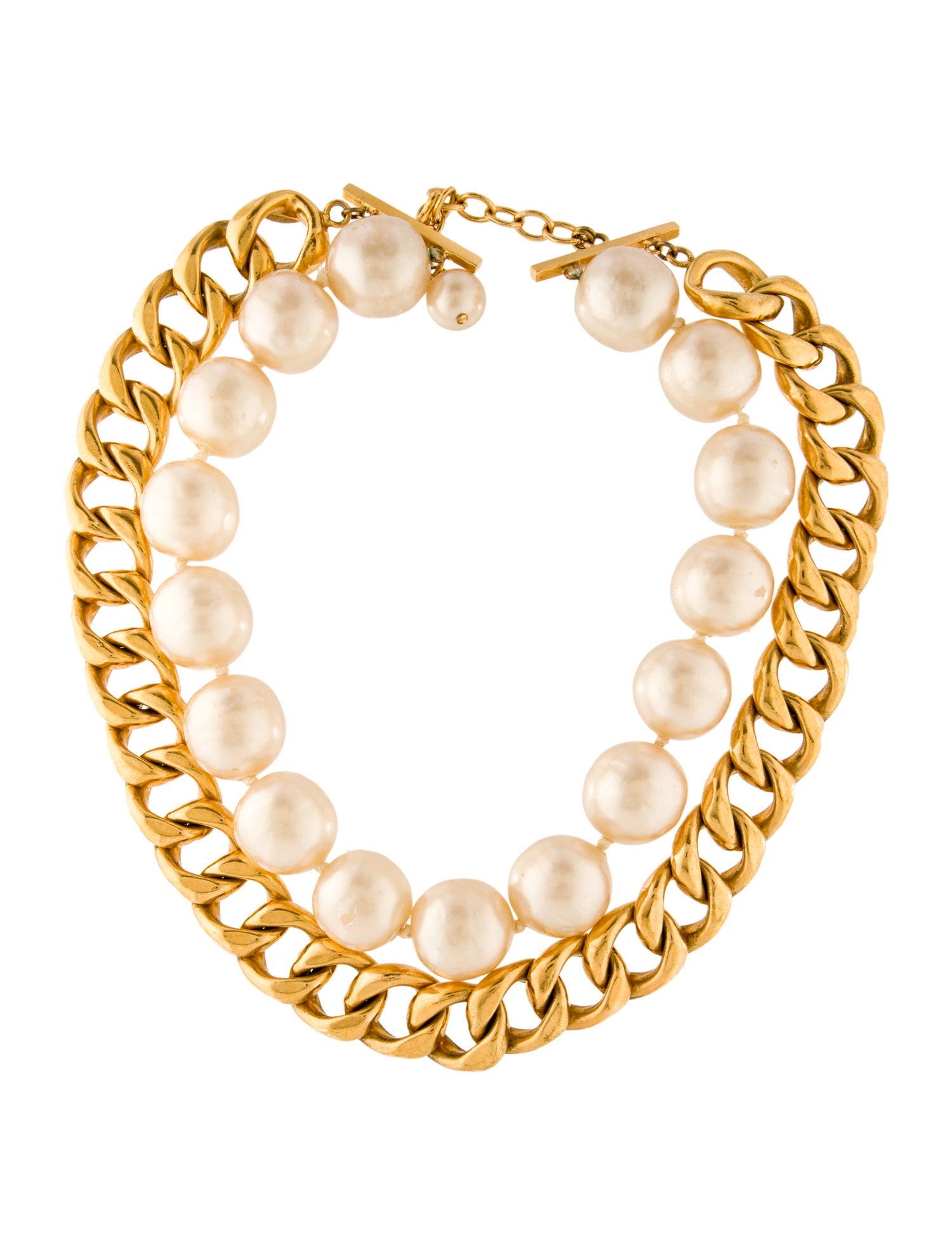 Chanel Vintage Faux Pearl & Curb Chain Collar Necklace