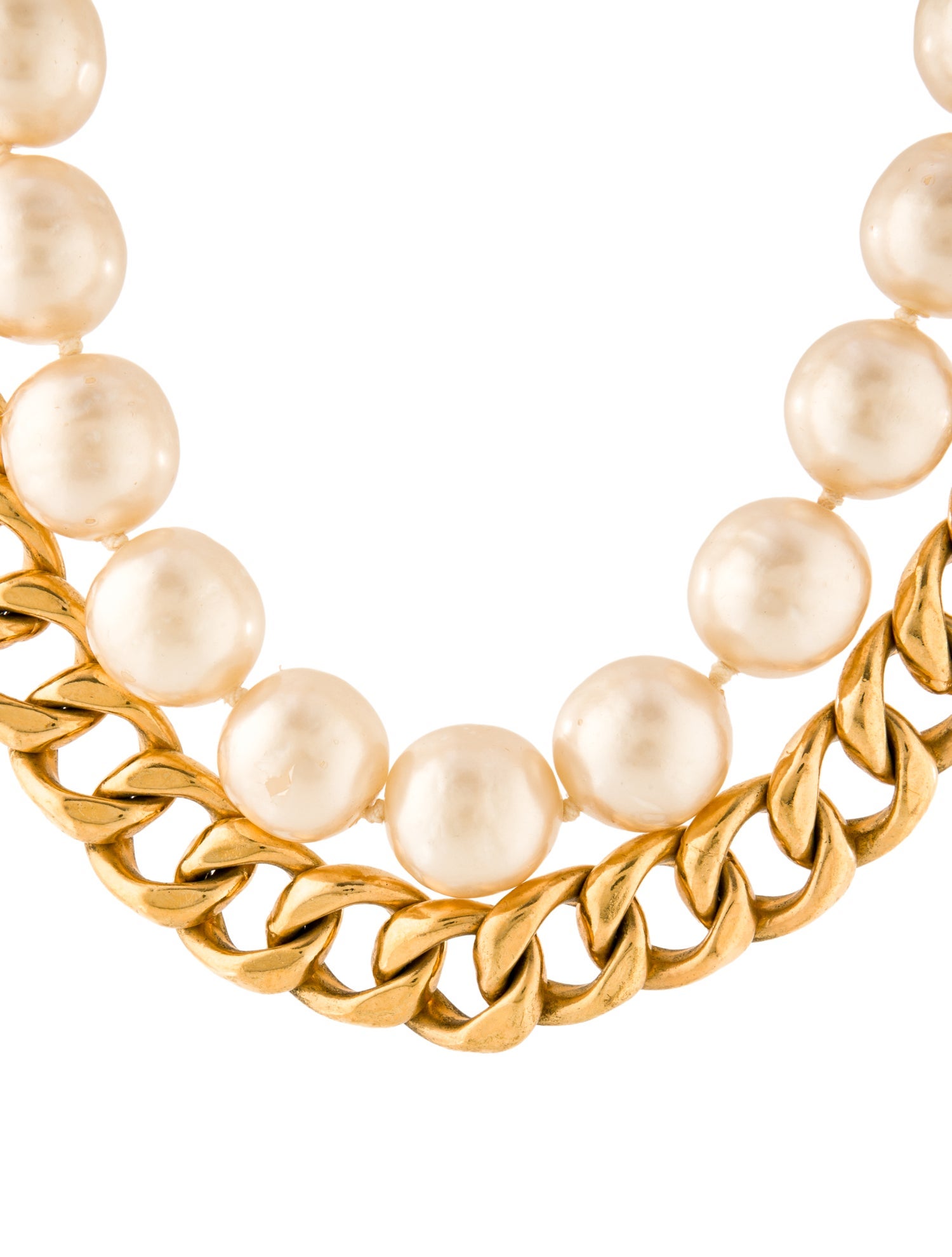 Chanel Vintage Faux Pearl & Curb Chain Collar Necklace