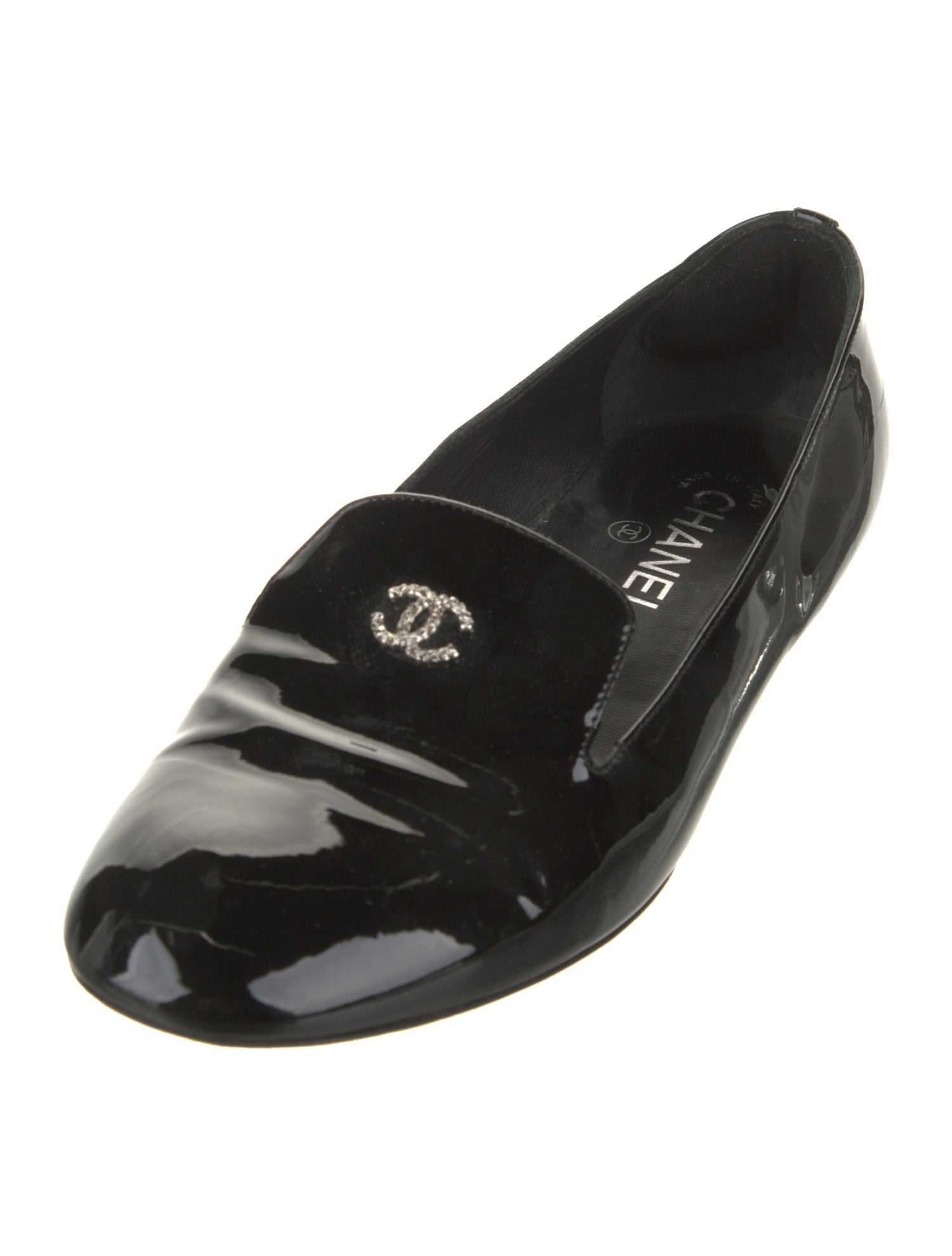 Chanel Interlocking CC Logo Patent Leather Loafers
