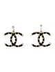 Chanel Leather Chain Woven CC Drop Earrings