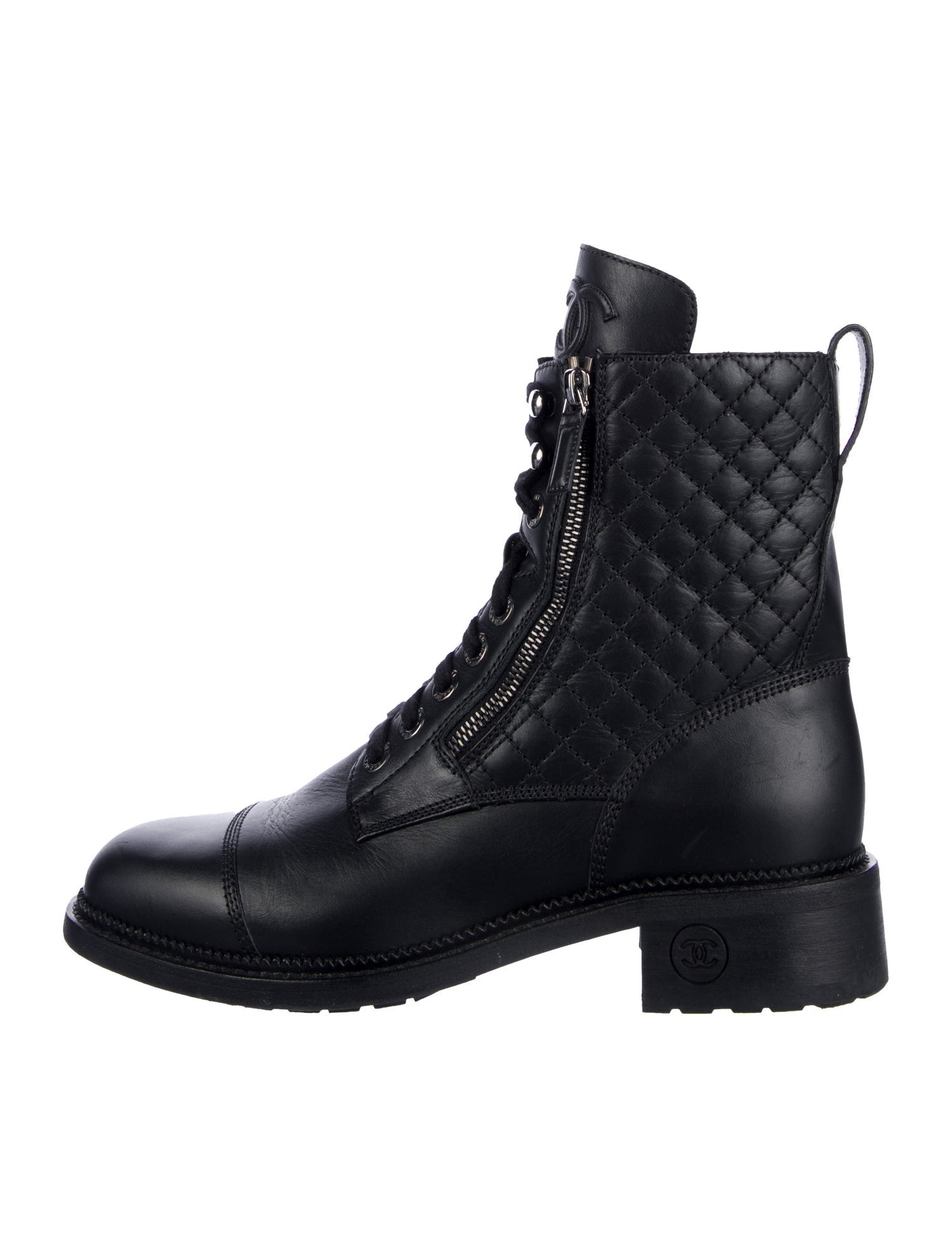 Chanel Interlocking CC Logo Leather Combat Boots