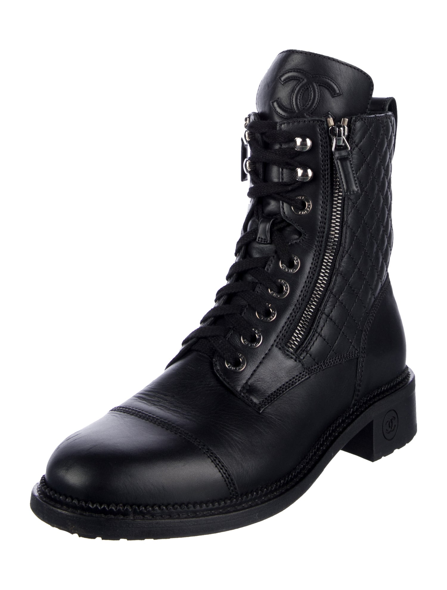Chanel Interlocking CC Logo Leather Combat Boots
