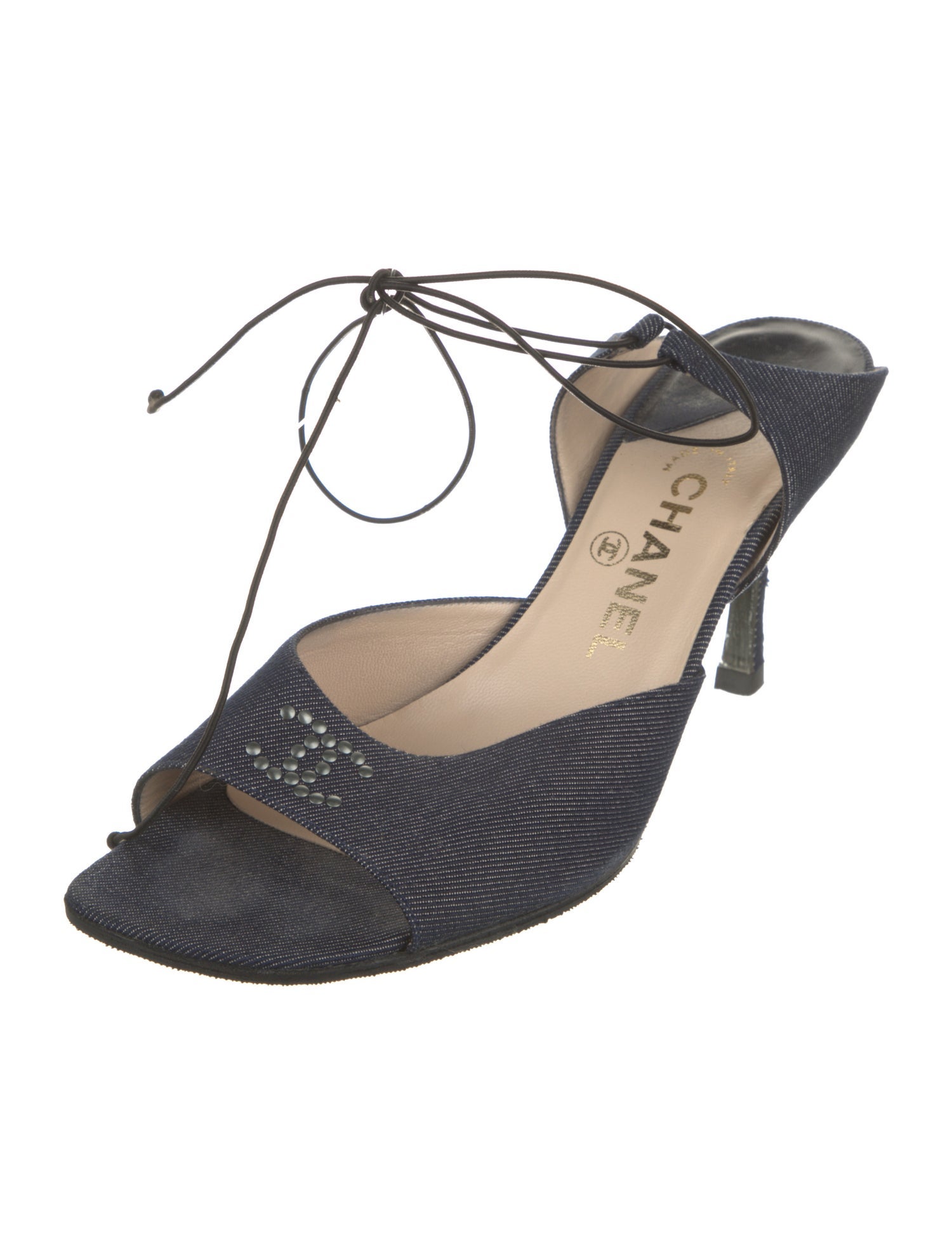 Chanel Vintage Interlocking CC Logo T-Strap Sandals