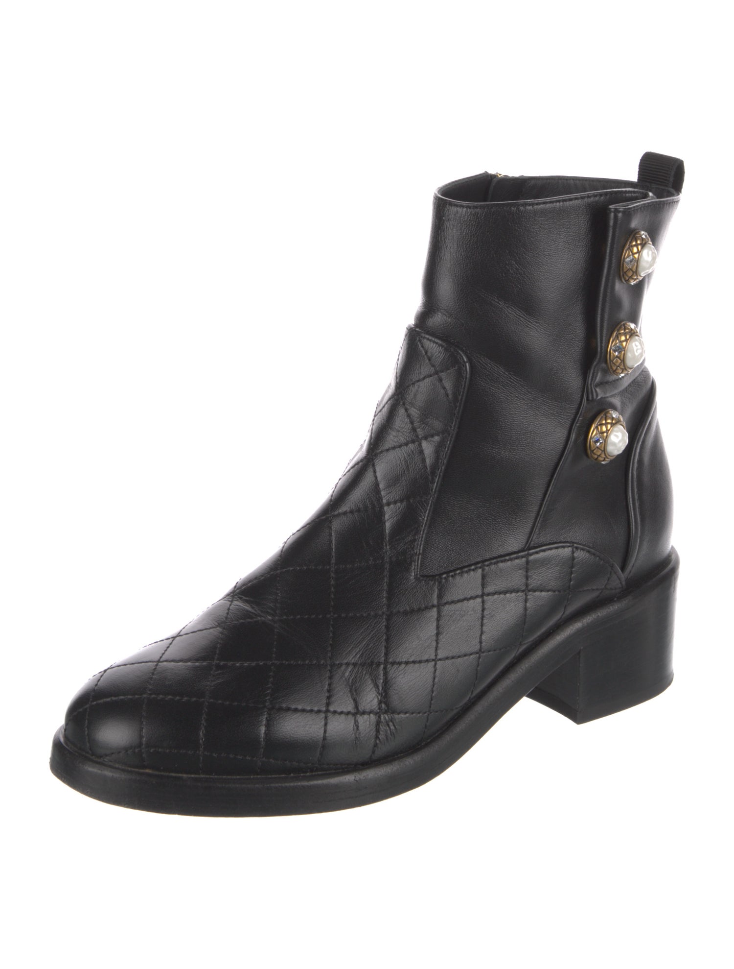 Chanel Interlocking CC Logo Leather Moto Boots