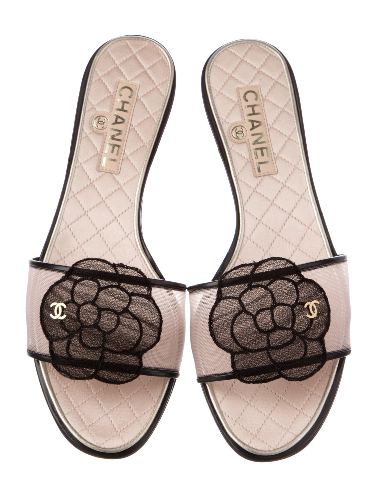 Chanel Camellia Accent Mesh Slides