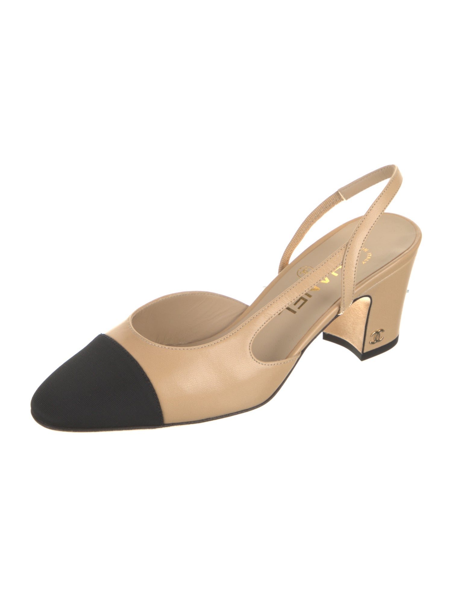 Chanel Interlocking CC Logo Leather Slingback Pumps