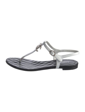 Chanel Interlocking CC Logo Lambskin T-Strap Sandals