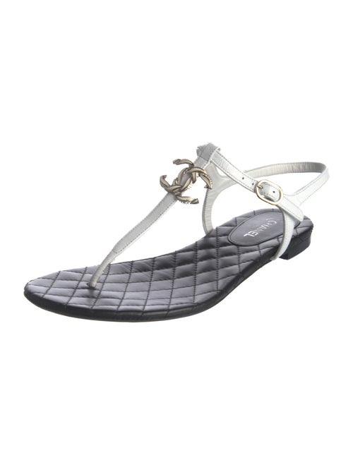 Chanel Interlocking CC Logo Lambskin T-Strap Sandals