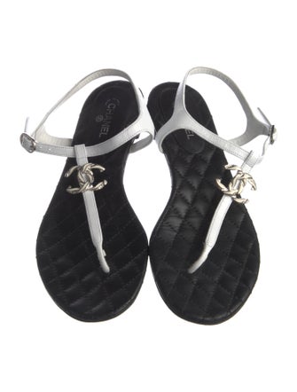 Chanel Interlocking CC Logo Lambskin T-Strap Sandals