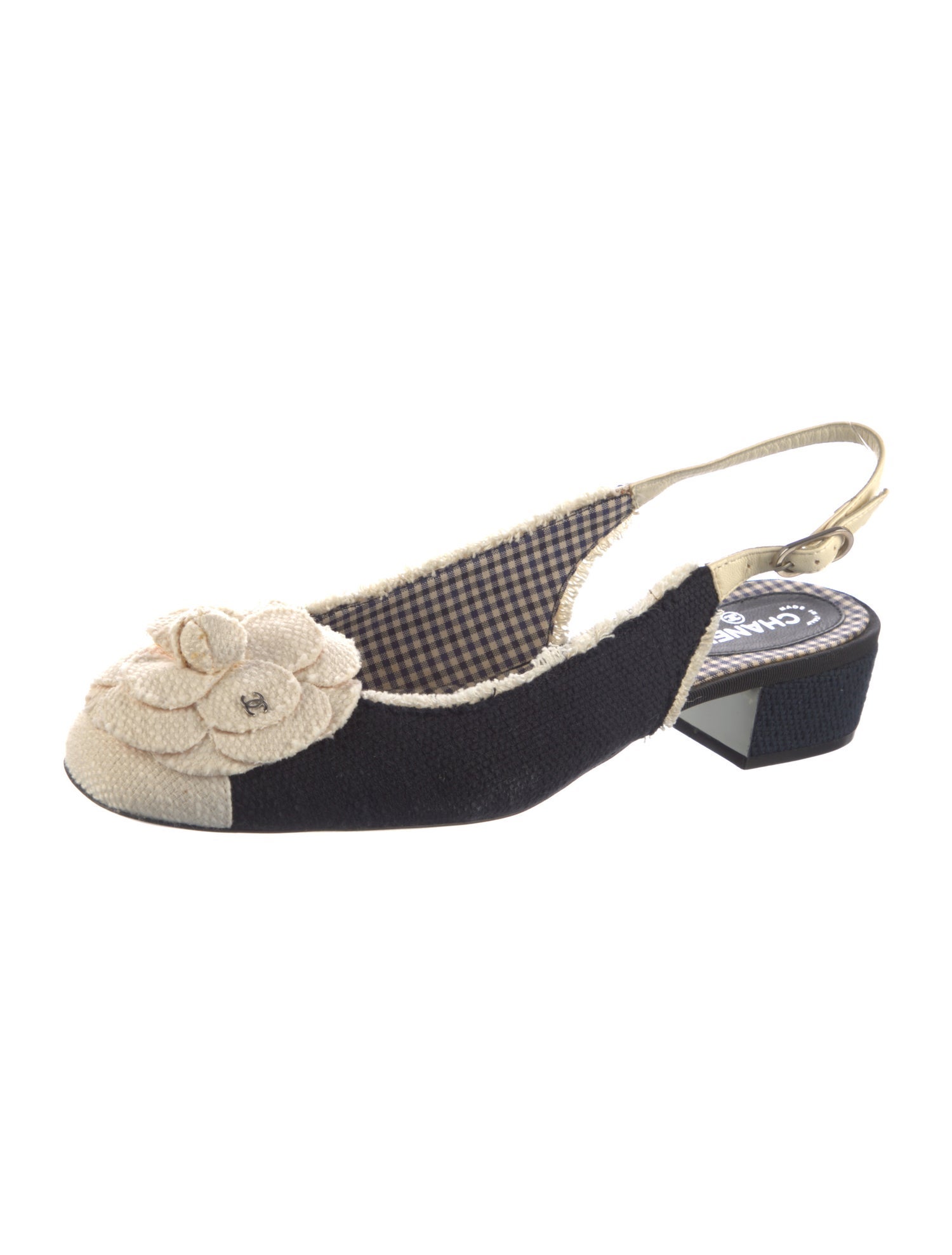 Chanel Interlocking CC Logo Canvas Slingback Flats