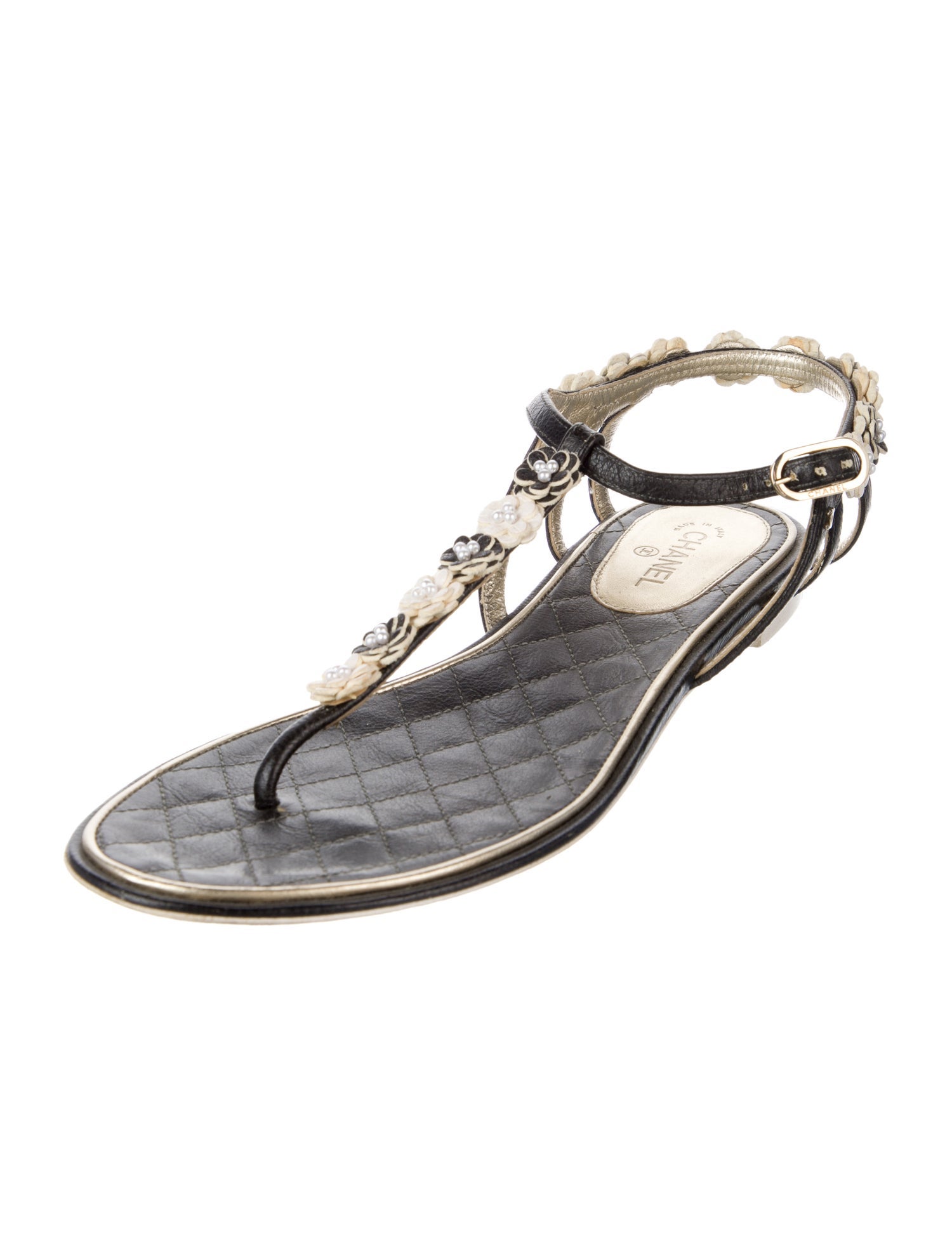 Chanel Interlocking CC Logo Leather T-Strap Sandals